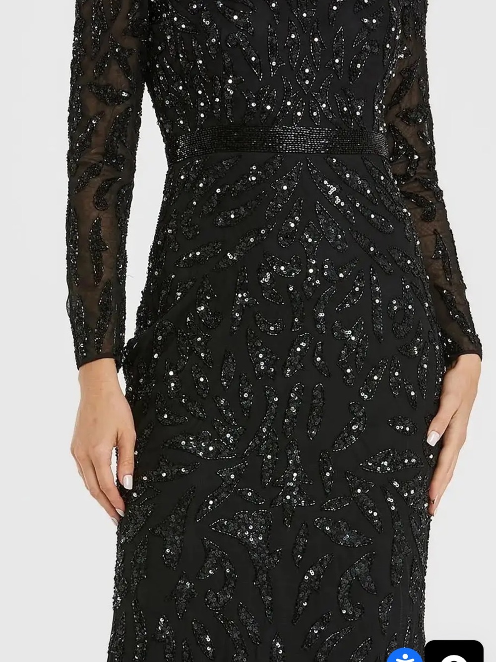Mac Duggal Black Beaded Long-Sleeve Evening Gown